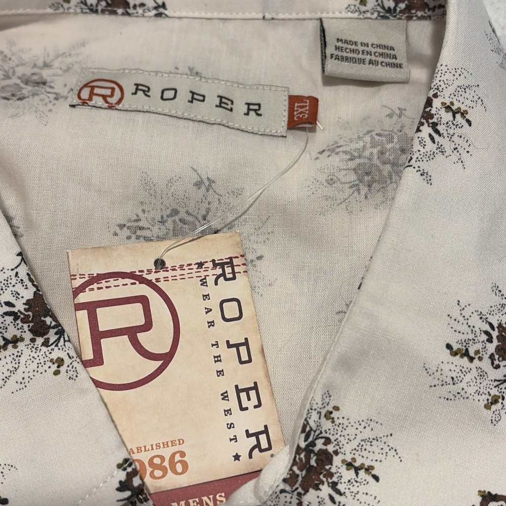 Roper Border Western Shirt Men's Beige Brown Botanical Design Cotton NWT 3XL - Picture 4 of 13